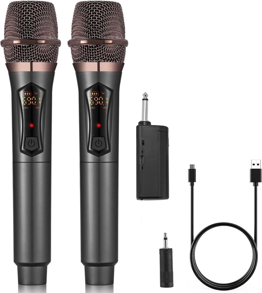 Wireless Microphones, Metal Dynamic Microphone System with Rechargeable Recei…