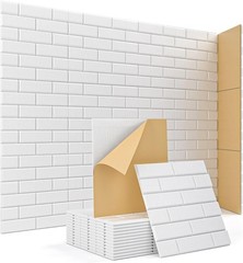 Acoustic Wall Panels, Brick Pattern Peel and Stick Sound 12 Pack White
