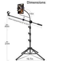 Mic Stand, Microphone Stand Floor Boom with Tablet Phone Black