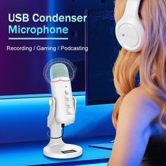 Professional USB Condenser Microphone White for PC Gaming Streaming Podcast