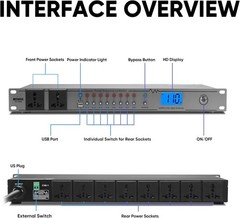 Rack Mount Power Conditioner 20A 10 Outlets 2000W Surge Protector Voltage Displa