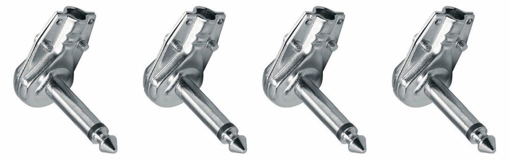 (4 Pack) PC-TJ055 1/4 6.35mm Mono TS Right Angle Guitar Plug Flat Male Connector