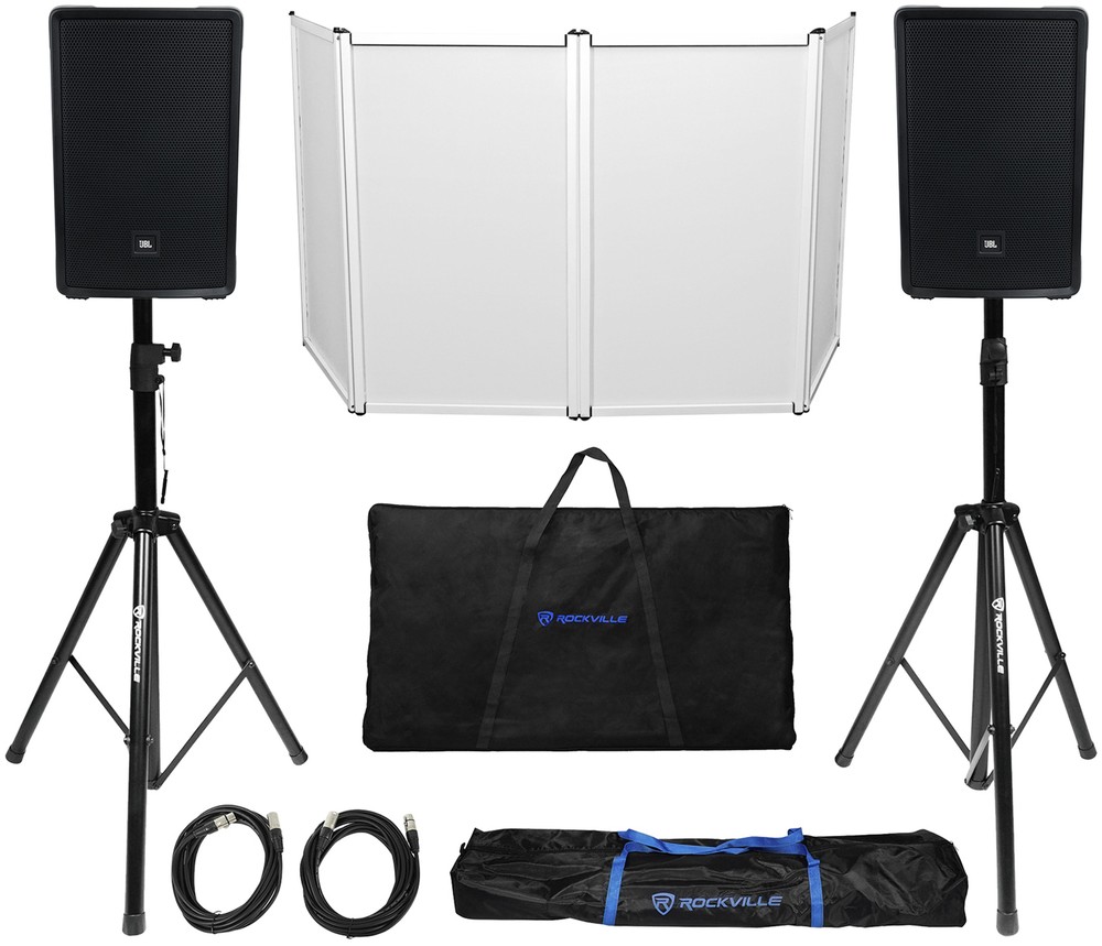 DJ Package (2) JBL IRX112BT 12″ 1300w Powered Speakers w/Bluetooth+Stands+Facade