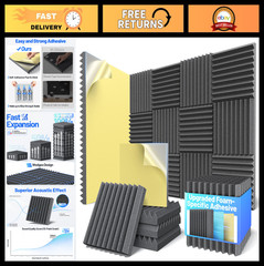 12 Pack Acoustic Foam Panels 2″x12″x12″ Self-Adhesive Soundproof Wall Panels – H