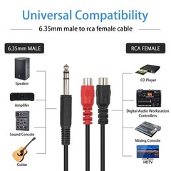 Poyiccot 6.35mm 1/4 inch TRS Stereo Jack Male to 2 RCA 20cm, Black& Red