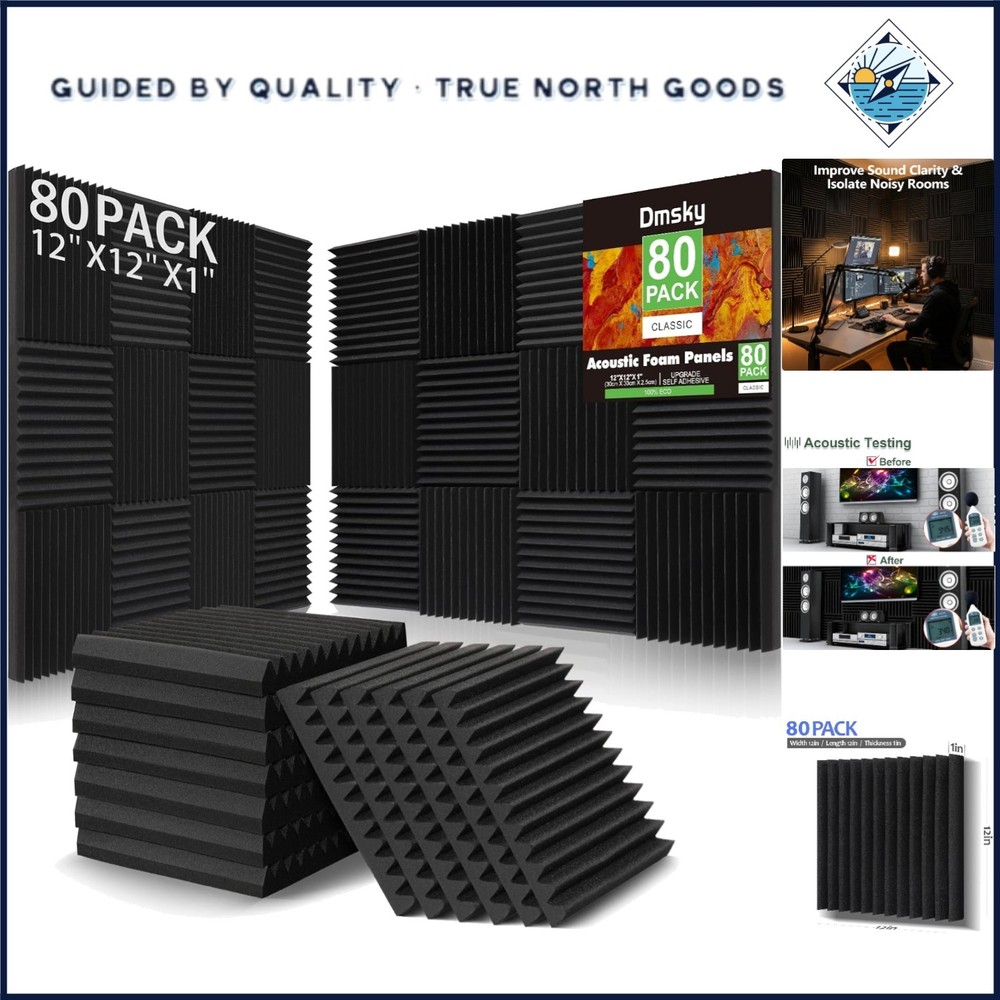 80 Pack Sound Proof Foam Panels for Studio Recording and Home Acoustic Treatment