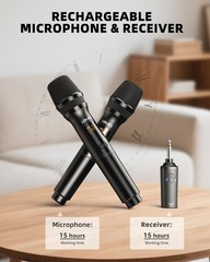 LEKATO 2.4G UHF Wireless Microphone Rechargeable Dual Handheld Plug and Play
