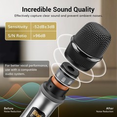 TONOR Wireless Microphones System 2 * 15 Channel Metal Professional UHF Cordless