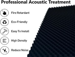 1 Pack Egg Crate Foam Sound Proof Panels for Walls,48“X24“X2“ Black