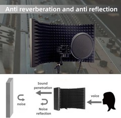 Microphone Isolation Shield with Pop Filter & Stand and Phone Clip, Foldable Tri
