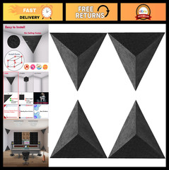 4 Pack Triangular Bass Traps for Ceiling Corners – Acoustic Foam Panels, Black