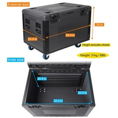 Cable Trunk Road Case Flight Case w/Wheels,Stackable Heavy Duty ATA Rolling Case