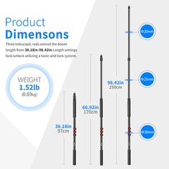 Neewer 98″ Portable Three Sections Stretchable Handheld Microphone Boom Pole