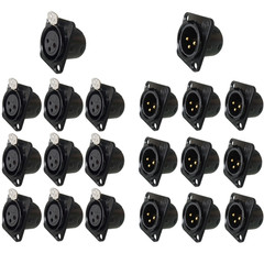 20x XLR 3Pin Female and Male Panel Mount Chassis Connector Nickel Plated Housing