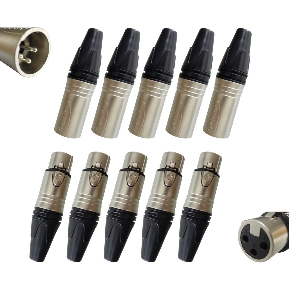 10 PCS XLR 3pin Male Plug and Female Socket with Fine Nickel Plated housing