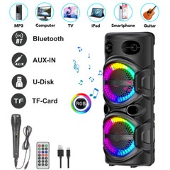 Bluetooth Portable Party Speaker Wireless Dual 8″ Subwoofer Heavy Bass AUX LED