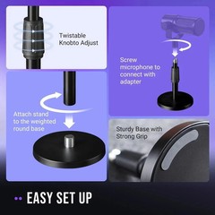 FIFINE Desktop Microphone Stand, Heavy-Duty Metal Adjustable Table Mic Stand …