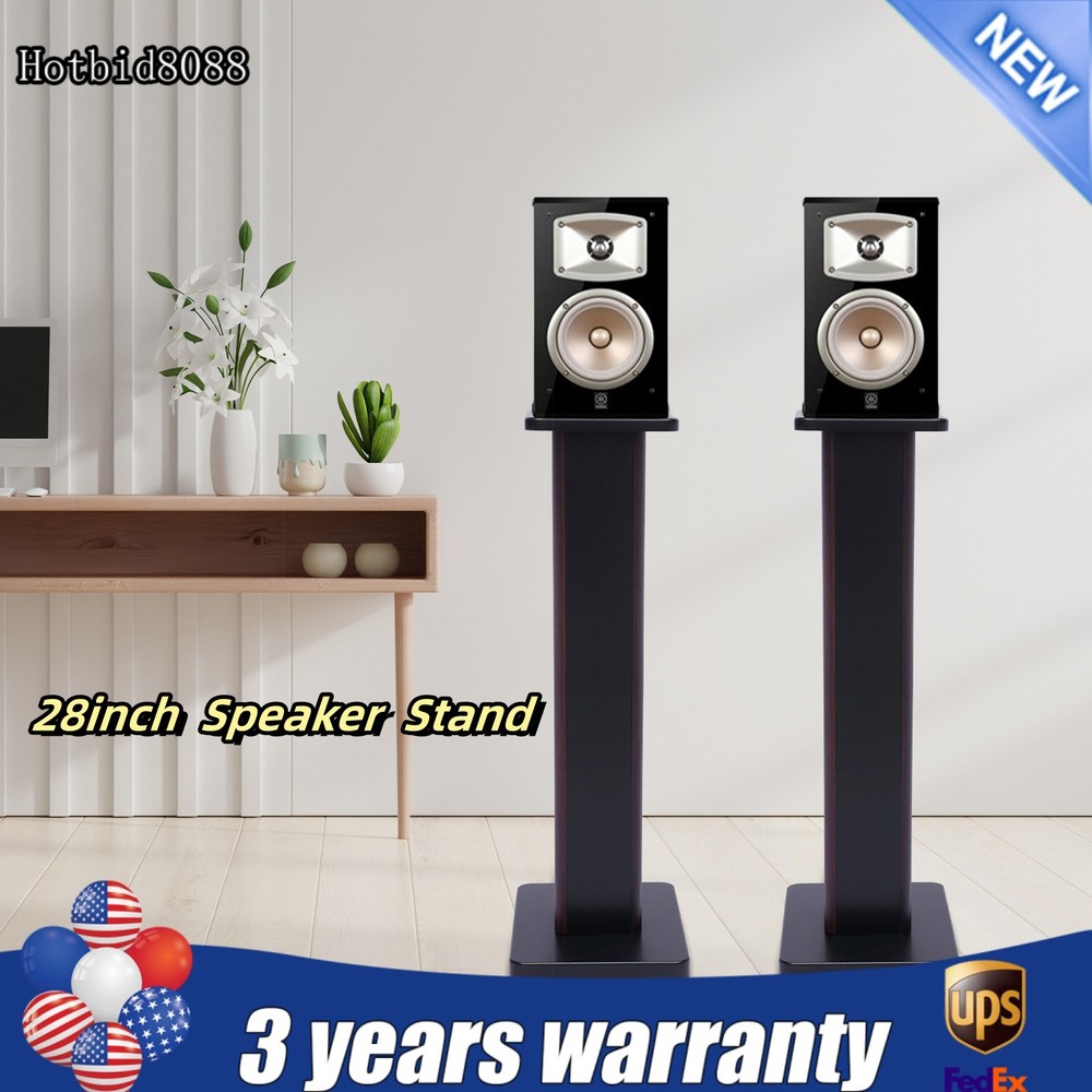 28″ 1 Pair Bookshelf Speaker Stands Surround Sound Home Theater Black Walnut PVC