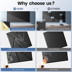 DIY Decorative Acoustic Panels – 18-Pack Black Soundproof Foam, 12″ Size