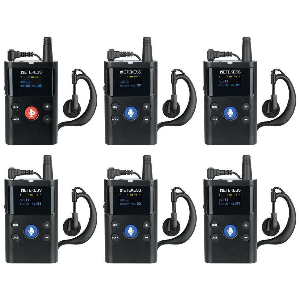 Retekess TT126 Two-Way Tour Guide System Mic Transmitter 5 Receivers Training