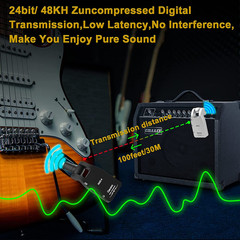 Upgrade 2.4GHZ Wireless Guitar System Built-In Rechargeable Lithium Battery Wire