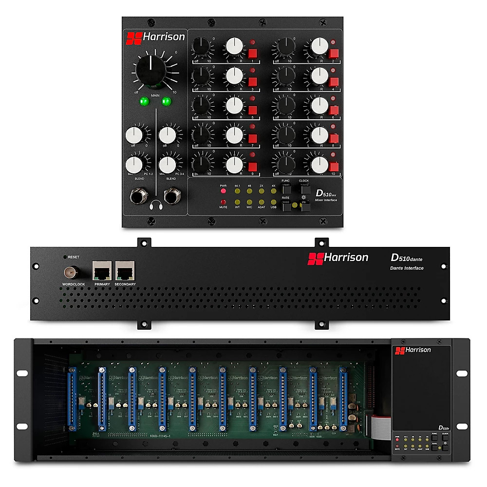 Harrison D510r 10Slot Rack System wDante Interface Card & Analog Mixer Module