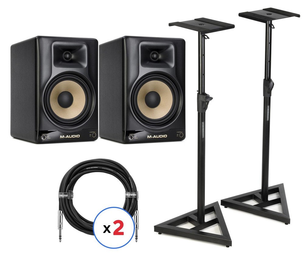 M-Audio Forty Eighty 8-inch Powered Studio Monitor Pair with Stands and Cables