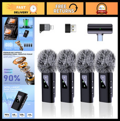 4 Wireless Lavalier Microphones for iPhone Android – Pro Lapel Mic for Vlog, Pod