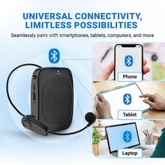 Wireless Voice Amplifier with Headset Small speakers, Black