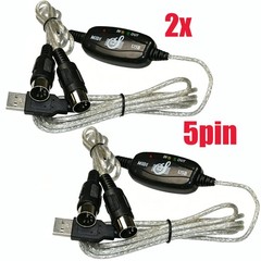 2pcs USB IN-OUT MIDI Interface Cable Converter to PC Music Keyboard Adapter Cord