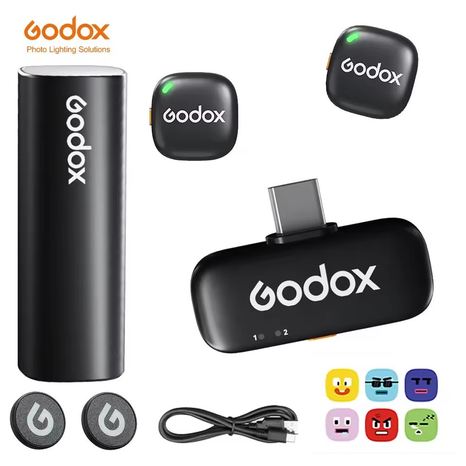 Godox C01 Kit2 Wireless Lavalier Microphone for iPhone 15/16/17 Samsung Huawei