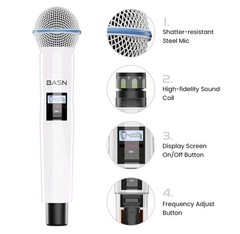 BASN UHF Dual Channel Wireless Microphone System,Handheld Mics for Stage,Karaoke