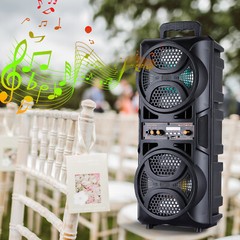 Dual 6.5″ Party Portable Bluetooth Speaker Heavy Bass Sound Remote FM LED Light