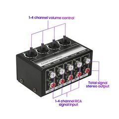 Mini Stereo 4 Channel Passive Mixer RCA Portable Audio Mixer 1 in 4 Out New