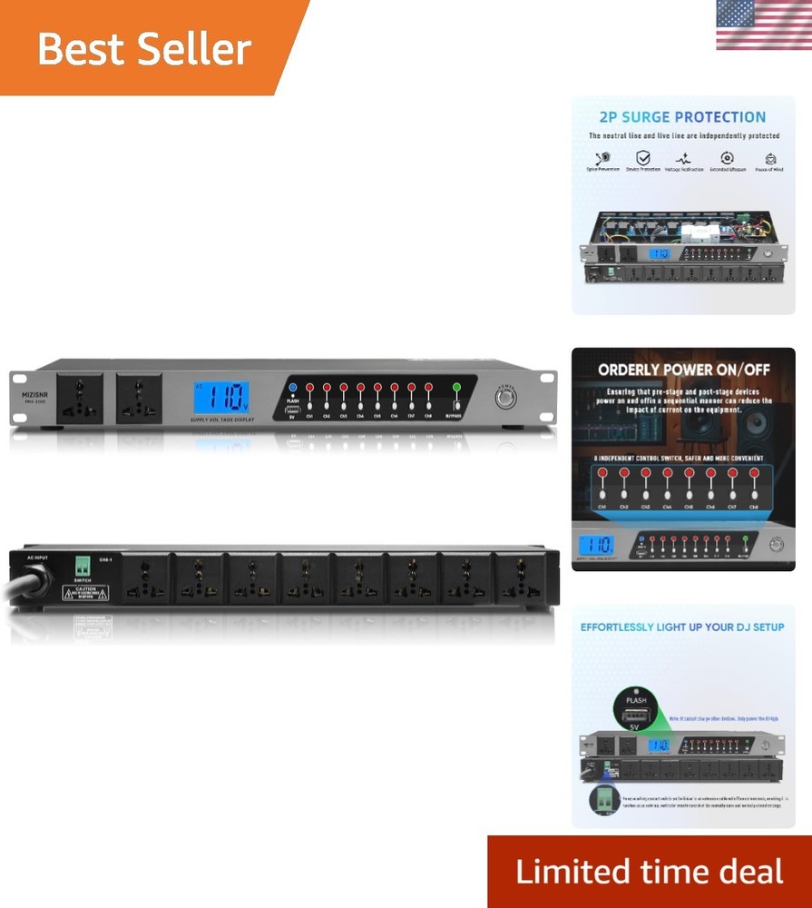 Power Conditioner, 20 Amps 10 Outlet Rack Mount Power Sequencer for Audio Equ…
