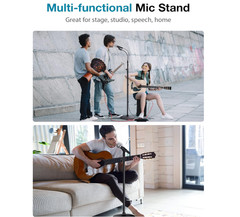 Soporte de micrófono ajustable con cuello flexible y base estable, 32”-70”, comp