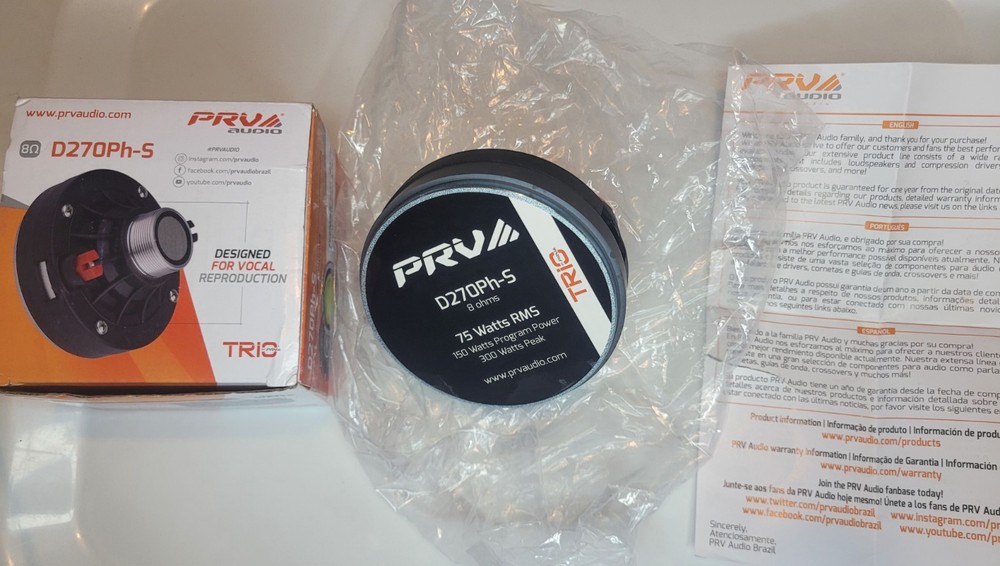 PRV Audio D270Ph-S- 1″ Exit Phenolic Compression Driver Vocal Reproduction 8ohms
