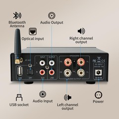 Okanemoqi Hifi Amplifier 2000W Mini Hifi Amplifier 2.0 Channel 100W2 Bluetooth