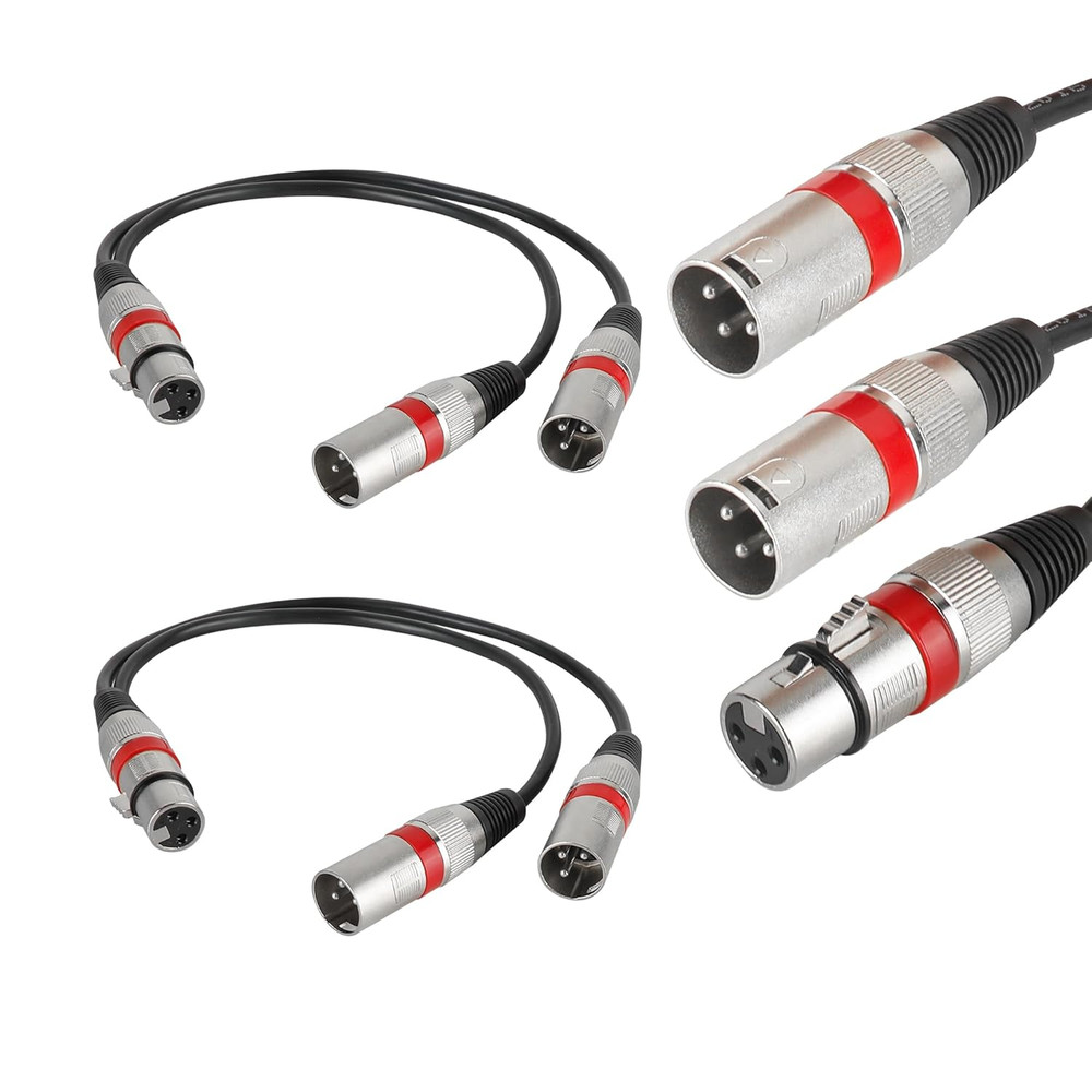 2Pcs XLR Splitter Cable – 2 Male to 1 Female Y Adapter Mic Audio Cable (1FT)