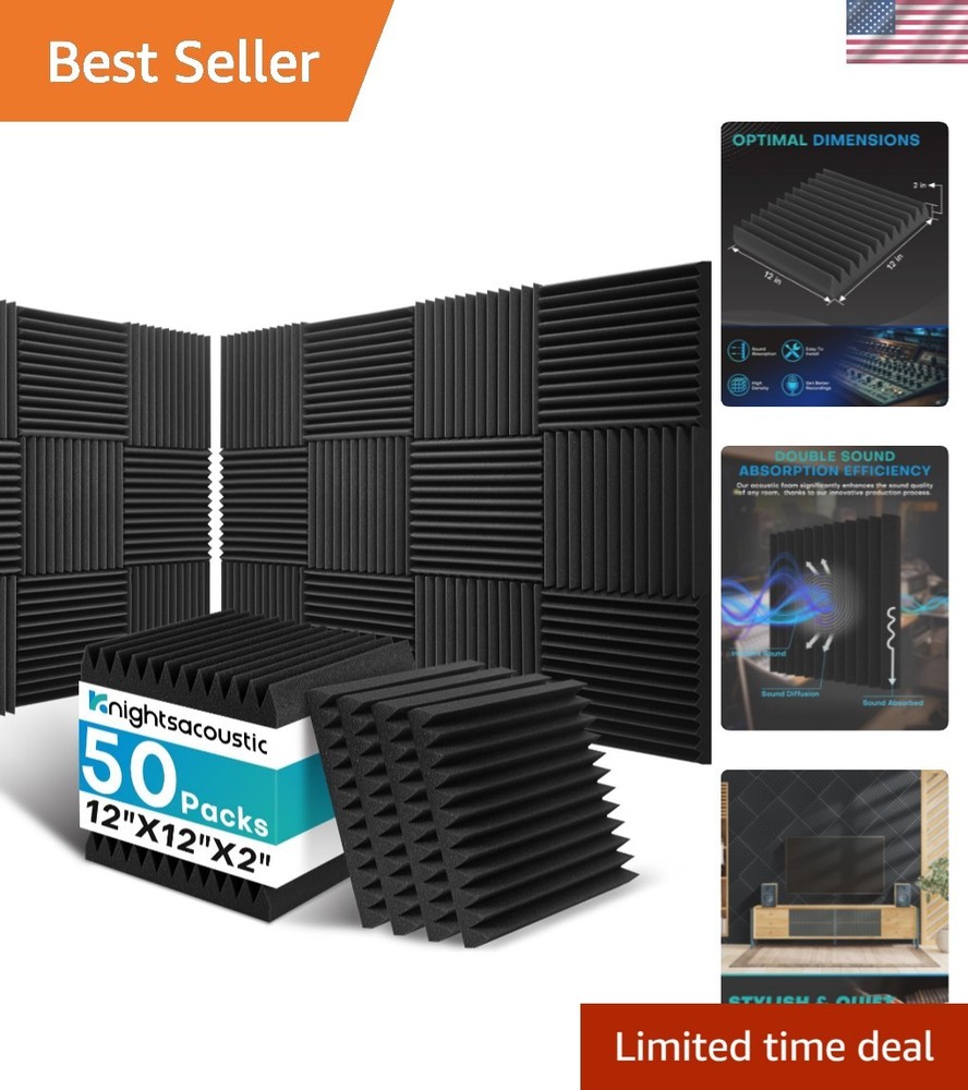 50 Pack Sound Proof Foam Panels for Walls, 2 X 12 X 12 Inches Acoustic Foam P…