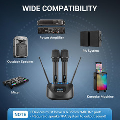 Rechargeable UHF Wireless Microphone System for Karaoke & Parties, 260Ft Range