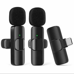 USB C Mini Mic (2) Rechargeable Wireless Microphones & 1 Receiver Type C Black