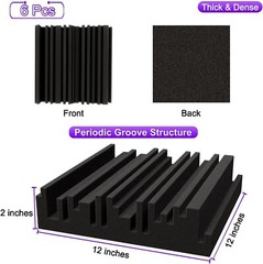 TroyStudio Acoustic Studio Absorption Foam Panel 12 X 12 X 2 inches Pack of 6