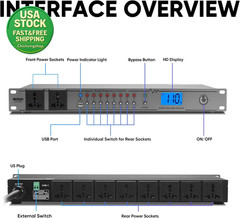Rack Mount Power Conditioner 20A 10 Outlets 2000W Surge Protector Voltage