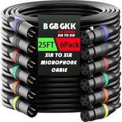 25ft XLR Cables 6 Pack – Professional Male to Female Microphone Cords, Gold-Plat