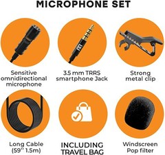 Omnidirectional Lapel Lavalier Microphone Clip-on Condenser Mini Iphone Android