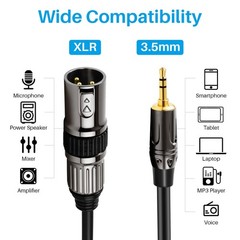 XLR to 3.5mm (1/8 inch) Microphone Cables, 1 Pack 6 Feet Oxygen-Free Copper 3-Pi