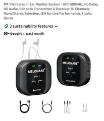 Melonare PM-1 Wireless In-Ear Monitor System – UHF 500MHz, No Delay, HD…