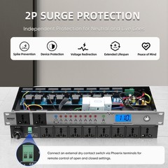 Rack Mount Power Conditioner 20A 10 Outlets 2000W Surge Protector Voltage