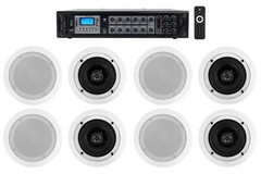 Rockville 6-Zone 70v Amplifier+8) 5.25″ 2Way White Ceiling Speakers 4 Restaurant